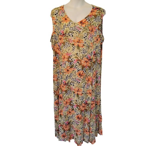 Woman Within Dresses & Skirts - Woman Within 2X Sleeveless V Neck Dress Animal Floral Print Lightweight Rayon Su